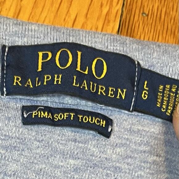 Polo Ralph Lauren Shirt Large Short Sleeve Pima Soft Touch Light Blue Red Pony - Picture 3 of 6